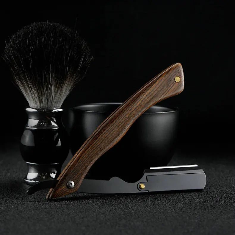 wooden trimmer manual shaver professional straight edge stainless steel sharp barber razor folding shaving blade shave beard cut