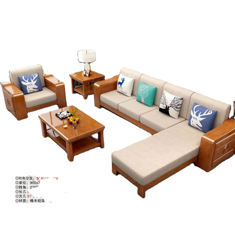 For Modern Home Wooden Sofa Set  Furniture Luxury Living Room Sectional Chesterfield Household Solid Wood Small Size