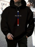 Men's autumn and winter casual fashionable loose hooded sweatshirt Paris letter printed long sleeved warm pullover