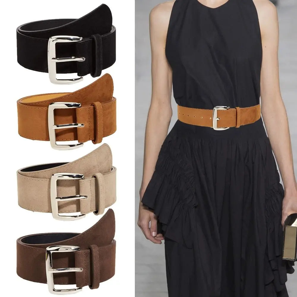 Maillard Styles Suede Leather Wide Belt Trendy Casual Pin Buckle Waistband Versatile Luxury Design Trouser Dress Belts Gifts