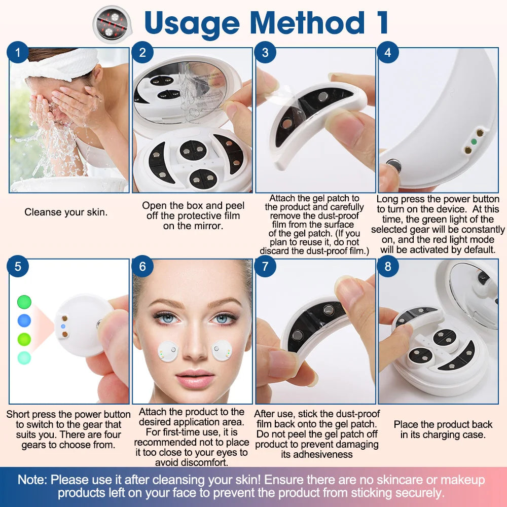 2-IN-1 Face & Eye Beauty Massager Micro-current Red Light EMS Anti Aging Bags Dark Circles Reduce Electric Eye Rejuvenation Pads