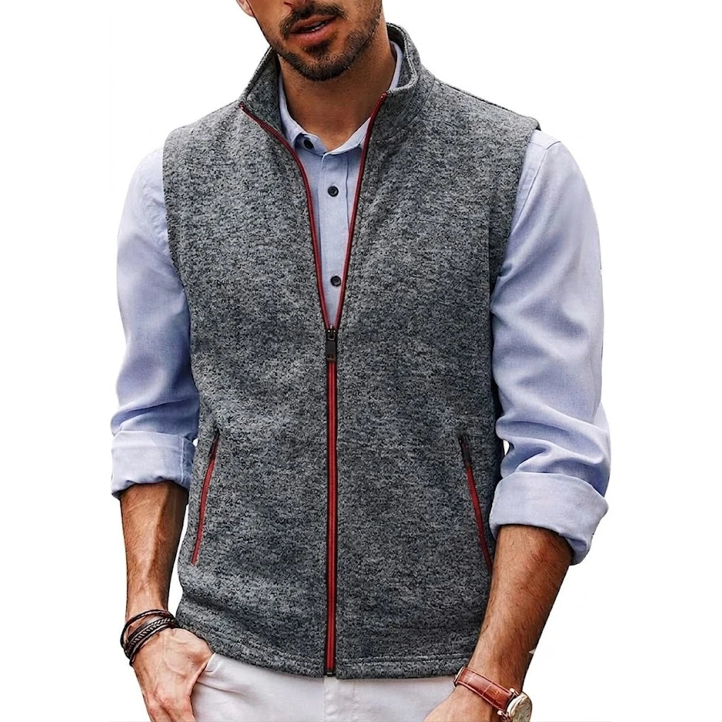 Autumn Men's Stand Collar Vest Zip Casual Knitted Sweatshirts Sleeveless Jacket Winter Warm Outerwear with Pockets Streetwear