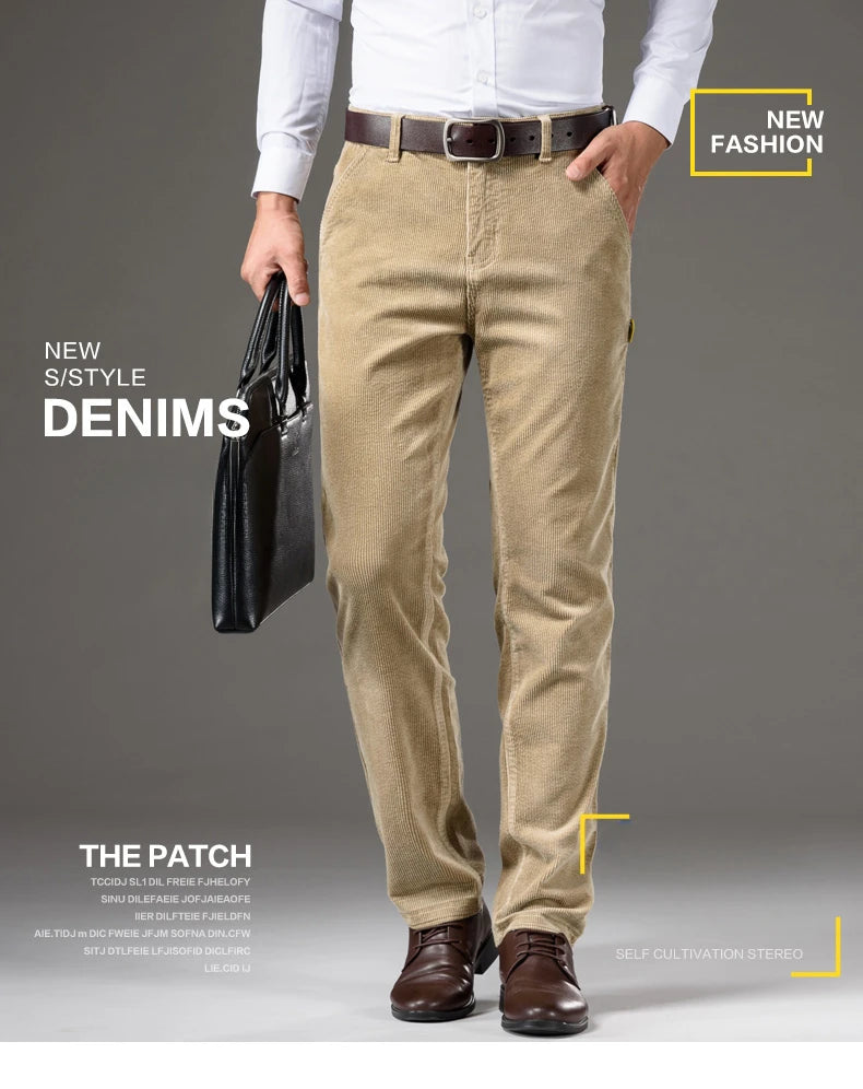 Corduroy Men's Business Casual Pants Fashion Comfortable Khaki Slim Straight Trousers Classic Male Brand Clothing Pants