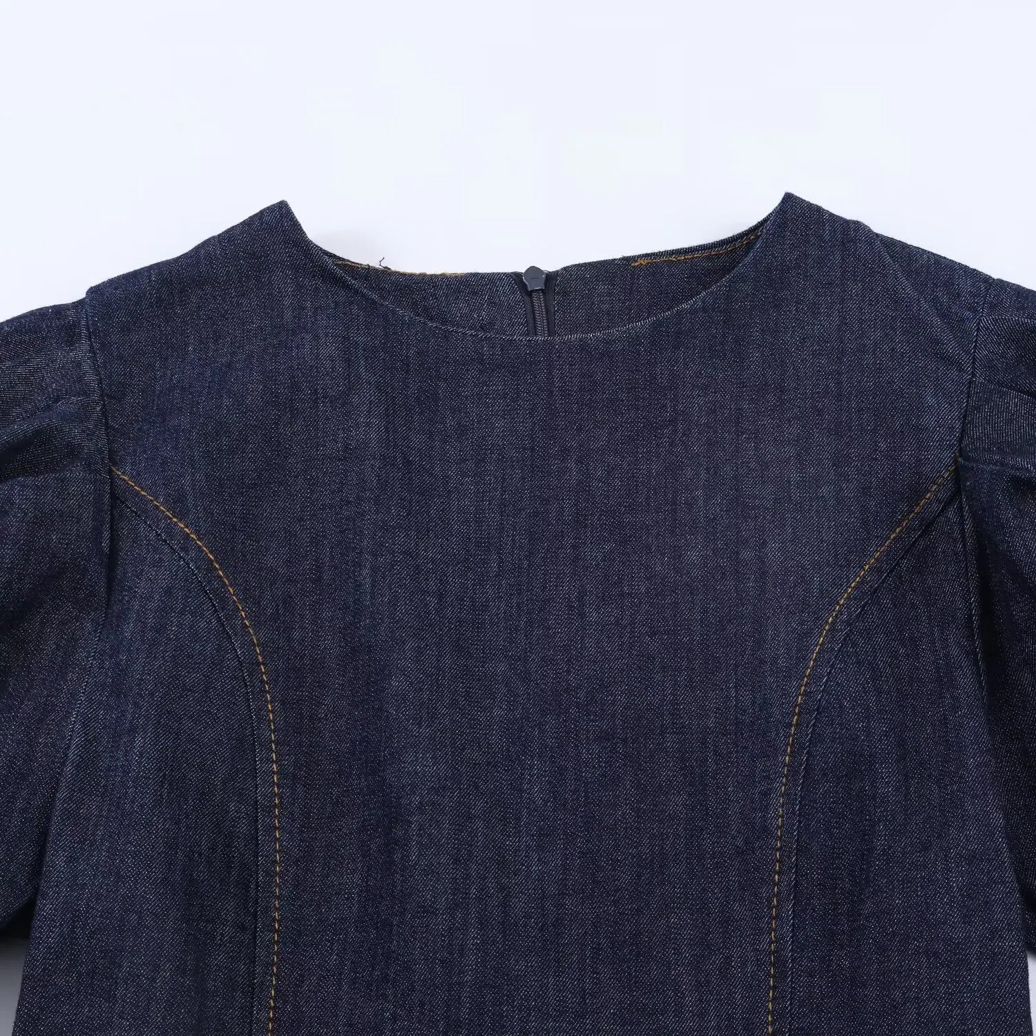 HH Summer Women Fashion O-Neck Bubble Sleeve Denim Dress Back Zipper Sexy Solid Dress Woman Holiday Party Mini 2026 Dress