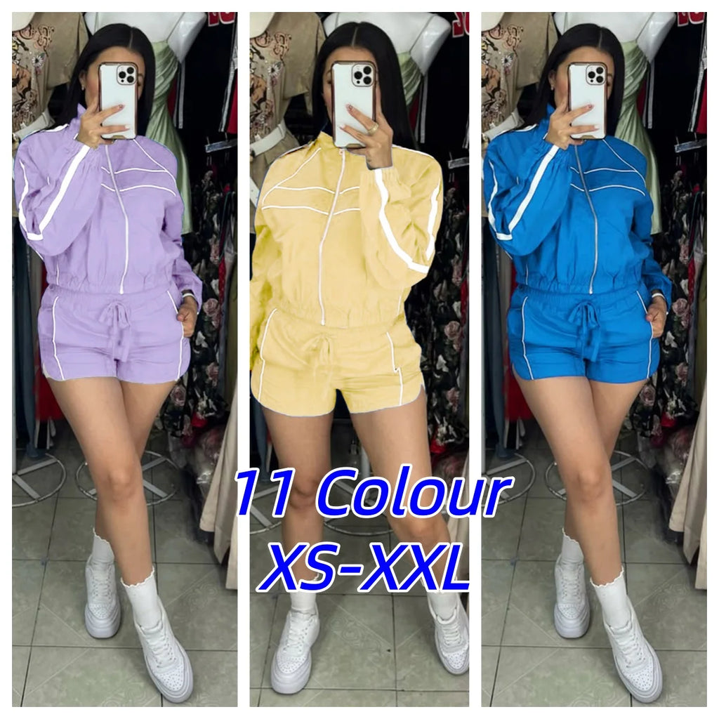 Women's Set Long Sleeve Jacket + Shorts Suit 2026 Summer Streetwear Active Slim Sporty Two 2 Piece Set Outfit Tracksuit