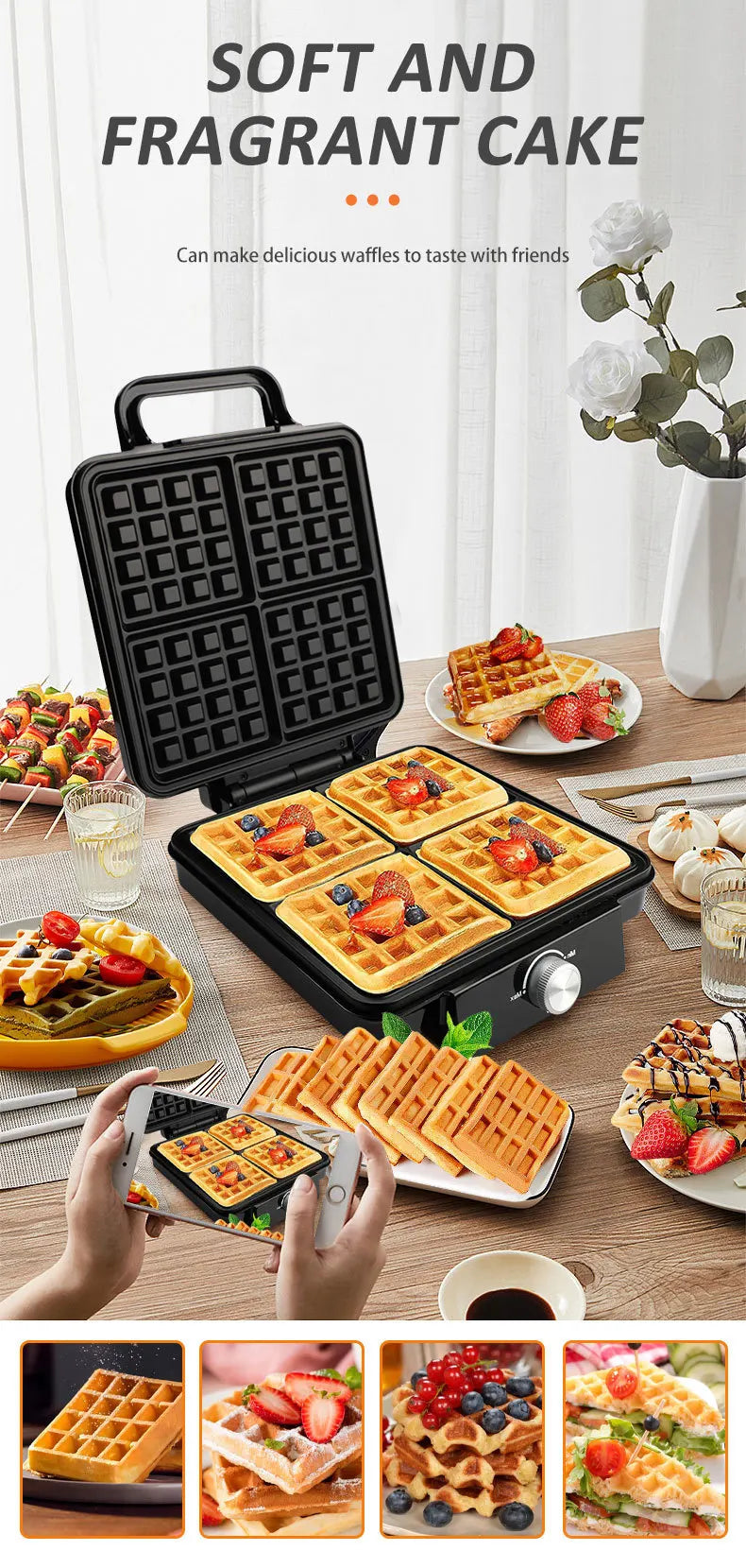Household Four Pieces Waffle Iron Multifunctional Sandwich Maker Electric Crepe Grill Breakfast Kitchen Equipment