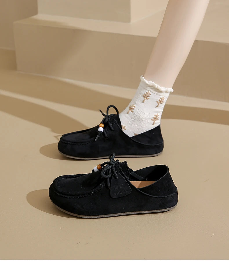 Fashion Brand Shoes Woman 2025 Autumn New Vintage Suede Loafers Pumps Women's Casual Flats Shoes British Style Flat Single Shoes