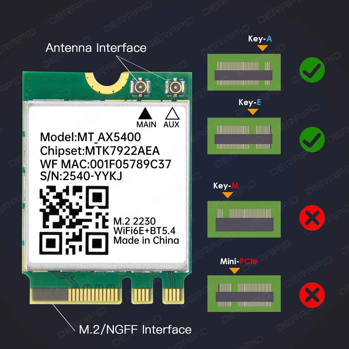 WiFi 6E MT7922 M2 Wireless Card 5374Mbps Bluetooth 5.4 Tri Band 2.4G 5G 6G 802.11ax MU-MIMO Network Adapter for Win10 11 AX210