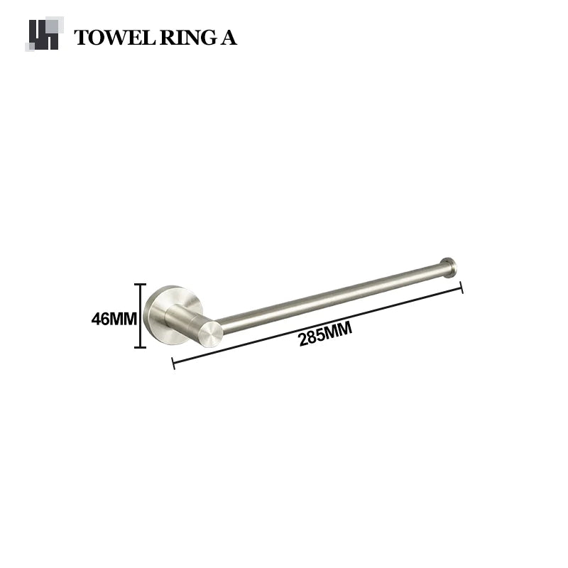 Brushed Nickel Wall Mount Stainless Steel Bathroom Hardware Set Towel Bar Towel Ring Paper Holder Robe Hook Bathroom Accessories