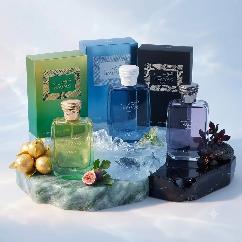 Hawas Verde & Ice Perfume Spray, Long-Lasting Eau de Parfum, Premium Luxury Fragrance Scent, Top-Quality Men's Cologne.