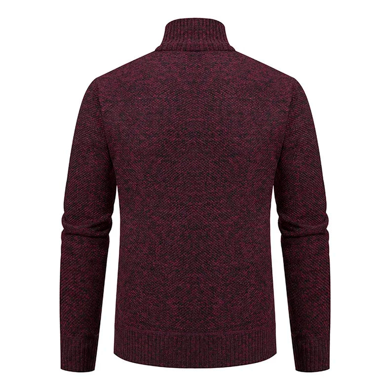 2025 Autumn and Winter New Jersey Men's Casual Sports Coat Solid Color Stand Collar Sweater Grab Fleece Warm Zipper Cardigan