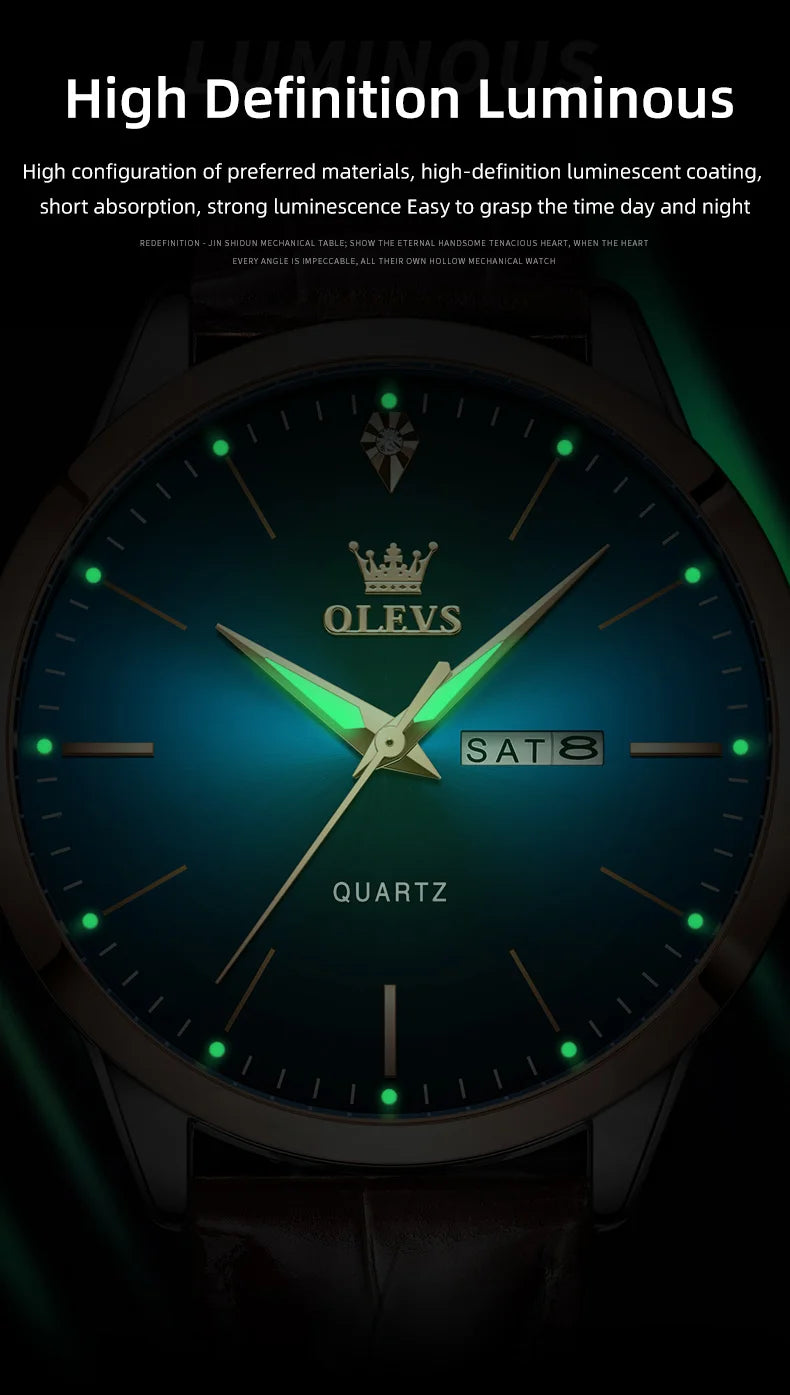 OLEVS 2935 Business Casual Men's Watch Waterproof Leather Strap Luxury Brand Date Week Temperament Trend Quartz Men's Watch
