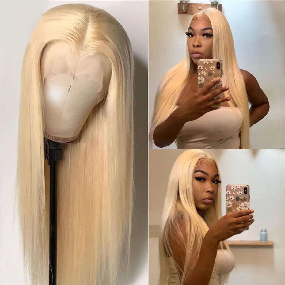 200 Density 613 Blonde Straight Human Hair Wigs Preplucked Prebleached 46 Inch 13x4 13x6 Blonde HD Transparent Lace Frontal Wigs