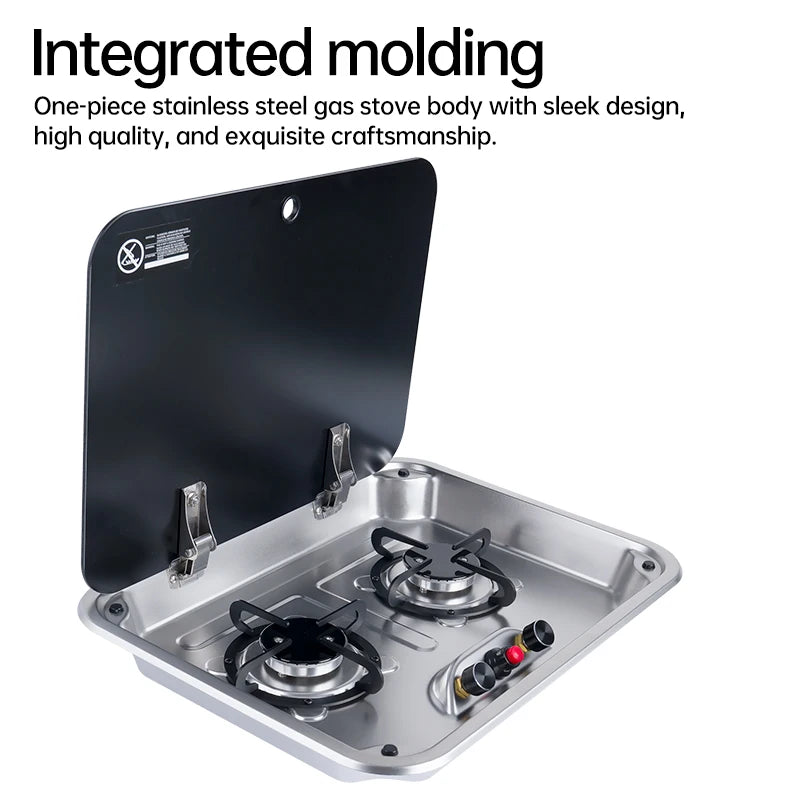 2 Burner Built-in RV Gas Stove Stainless Steel Camper Cooktop for Caravan Trailer Motorhome Van Kitchen