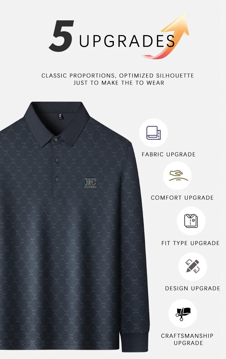 BROWON 2026 Spring Autumn Elegant Polo Shirts for Men Long Sleeve Lapel Color Printed Soft Comfortable Males Tops and Tees
