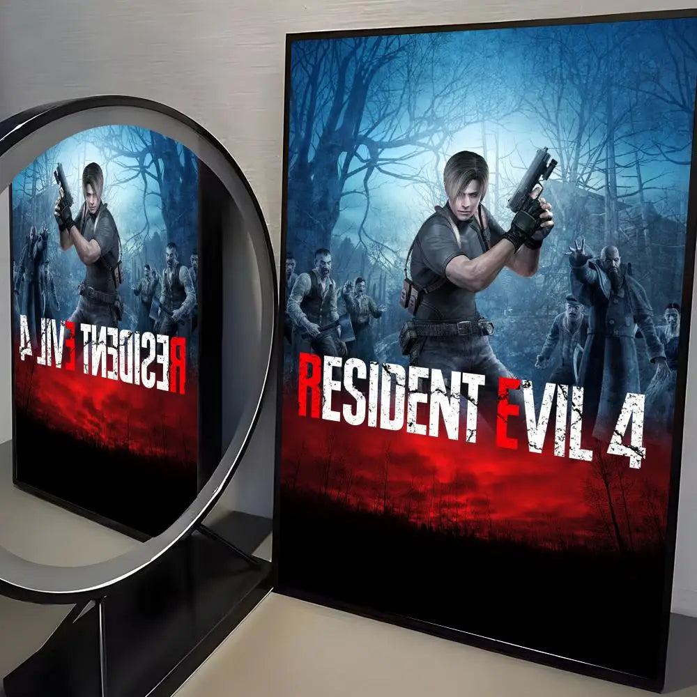 R-Resident Evil Game Poster Home Living Bed Room Bar Hallway Sticky Wall Art Printing Aesthetic Decor