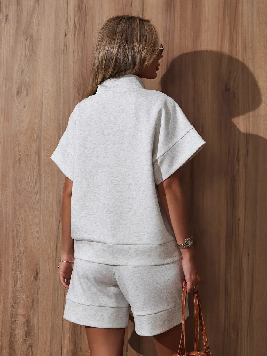 2026 Summer New Long-sleeved Shorts Sweater Set Solid Color Fashion Casual Short 2-piece Set