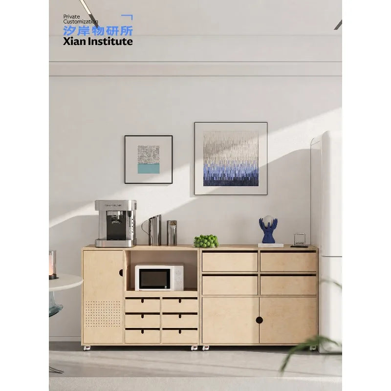 Log wind living room chest cabinet birch ocean board multi-functional locker movable combination cabinet