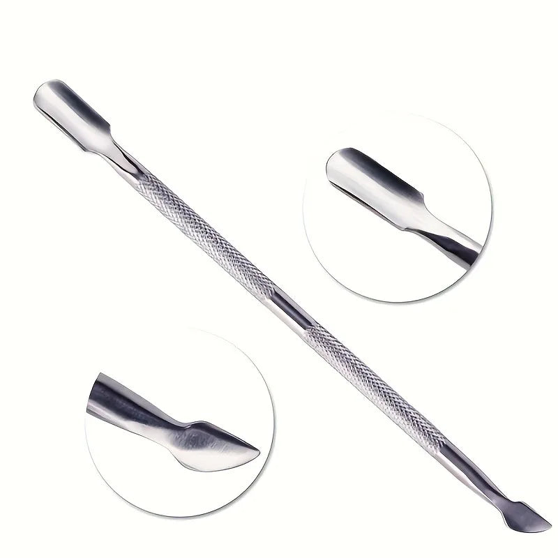 7Nail care tool set: polishing strips, nail file, polishing bar, stainless steel cuticle scissors, cuticle pusher, manicure and