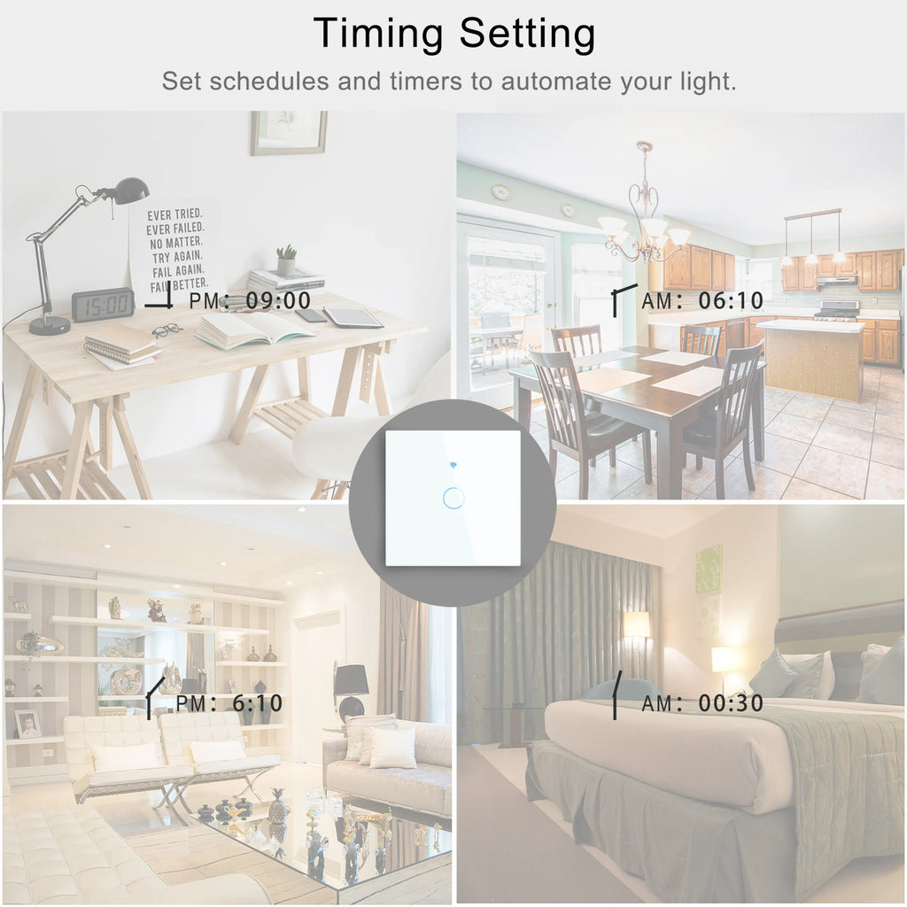 Wifi Smart Light Switch EU 1/2/3Gang Touch Light Switch No Neutral Wire Wall Light Switches Works with Tuya Smart Life App Alexa