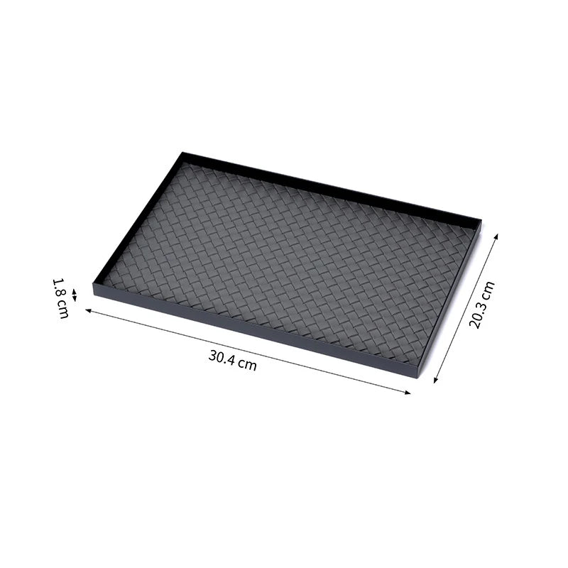 AhunderJiaz Modern Light Luxury Jewelry Entryway Storage Tray Black Leather Aroma Trays Home Storage Decoration & Organization