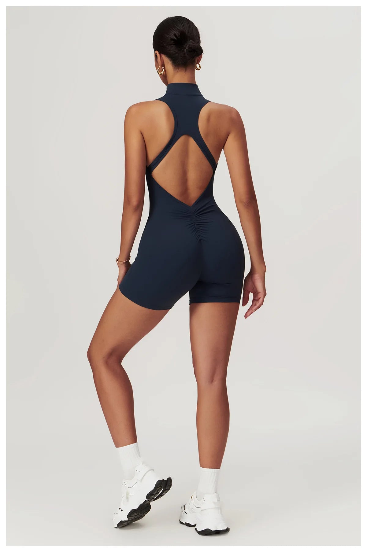 VEQKING Half Zip Women Yoga Sets Hollow Back Sports Jumpsuits Scrunch Butt Gym Fitness Playsuits Naked Feel Workout Bodysuit Set
