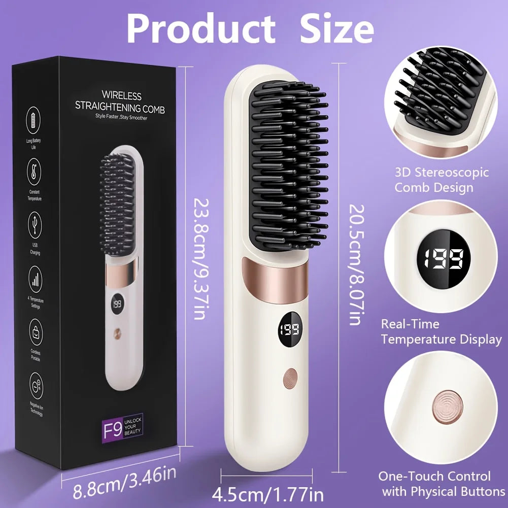 Portable Hair Straightener Brush USB Charging Cordless Hot Comb Ceramic Coating Ionic Anti Frizz Styling Tool