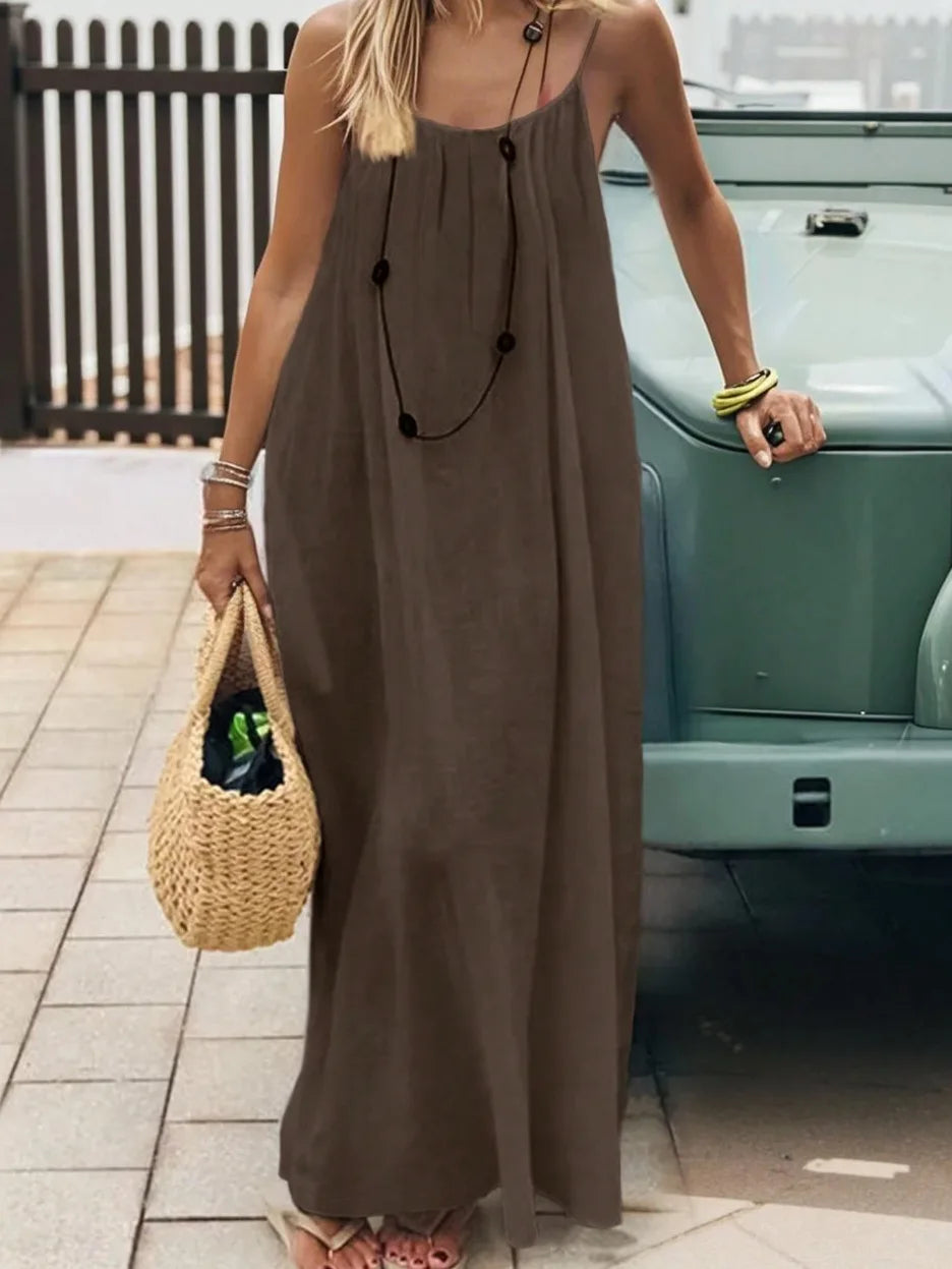 Women Backless Loose Sling Nightgown New Spaghetti Strap Home Wear Casual Lounge Dress