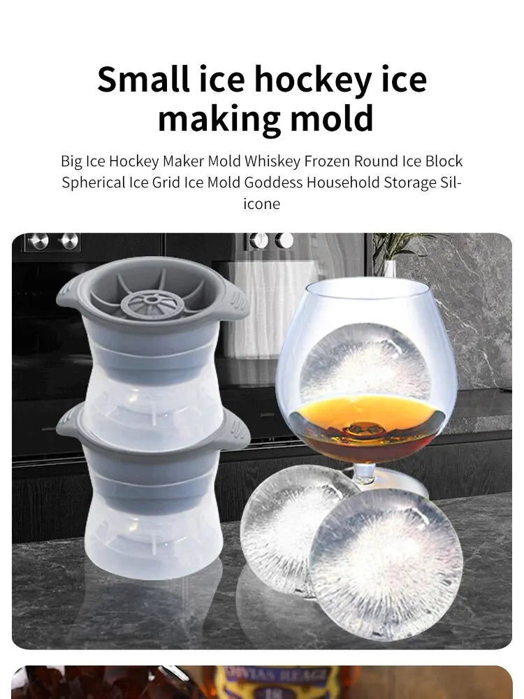 2pcs Bar Whiskey Round Ice Cube Maker Silicone Large Ball Shape Spherical Ice Cube Mould Machine Quick Freezer Kitchen Gadgets