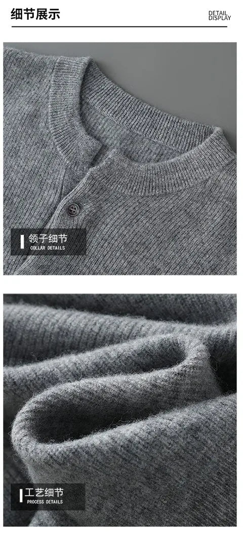 MVLYFLRT Men's 100% Merino Wool Round Neck Pullover Sweater Casual Thick Knit Autumn Winter Warm Cashmere Feel Sweater