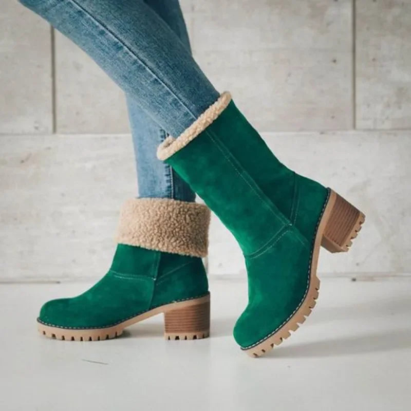 Winter Fashion New Casual and Comfortable Fashion Boots Plus Velvet Warm Square Heel Round Toe Solid Color Women's Boots