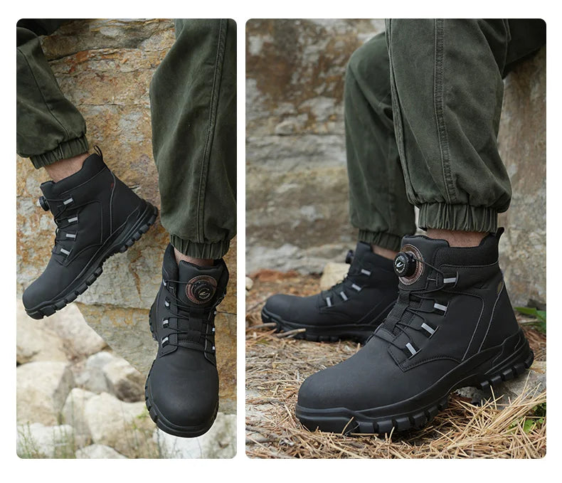 Size 47 48 Winter Work Safety Boots Men Steel Toe Work Shoes Rotating Button Waterproof Protective Men Safety Shoes Footwear
