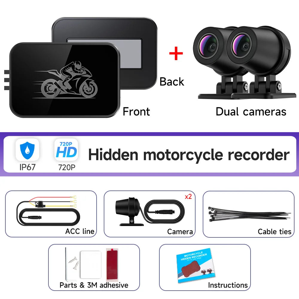 JIUYIN Dual 1080P Motorcycle DVR Full Body Waterproof Moto Camera WiFi Dash Cam Front Rear Driving Video Recorder Black Box