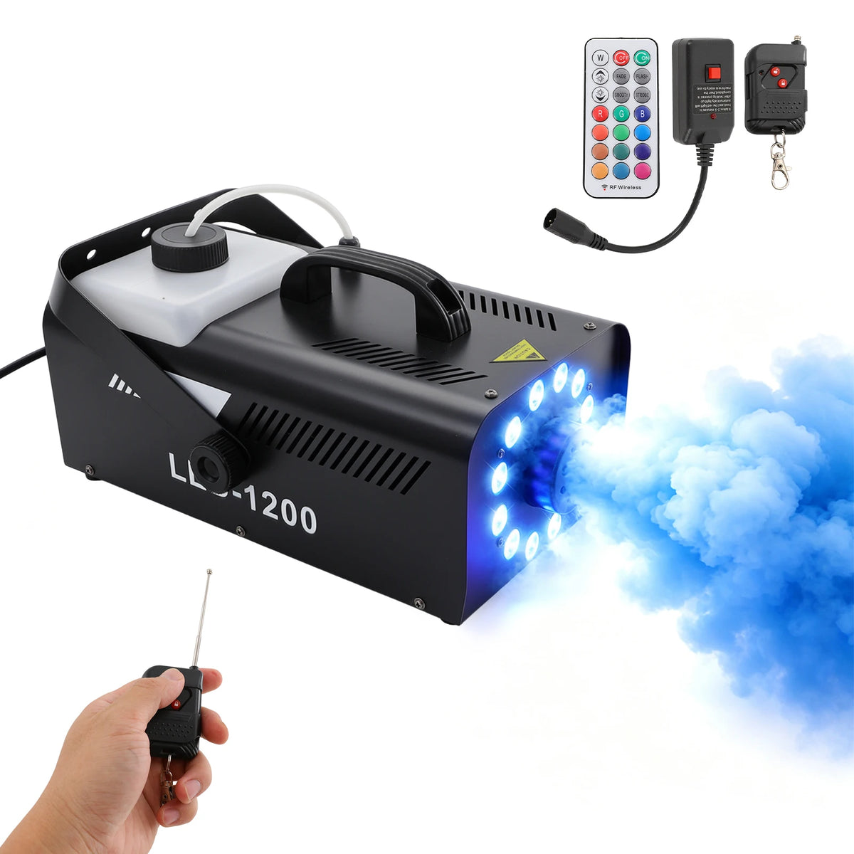 Smoke Machine, Fog Machine, Stage Smoke Machine for Parties, Birthdays, Halloween, 1200W, 12 RGB LED Lights