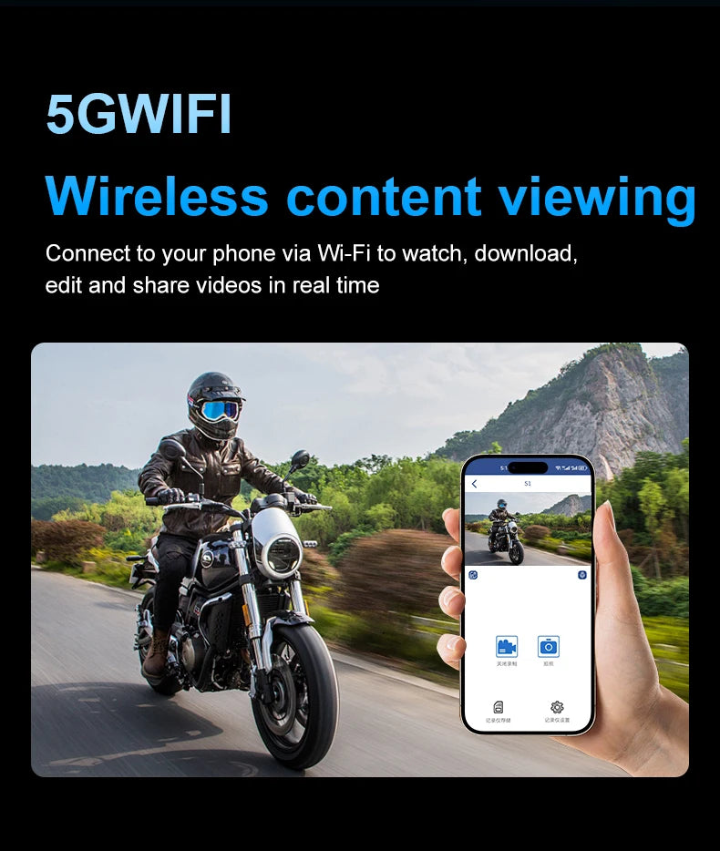 Dual 1080P UHD Wireless Motorcycle DVR Full Body 30FPS Waterproof Moto Dash Wifi GPS Cam Front Rear 150° Driving Video Recorder