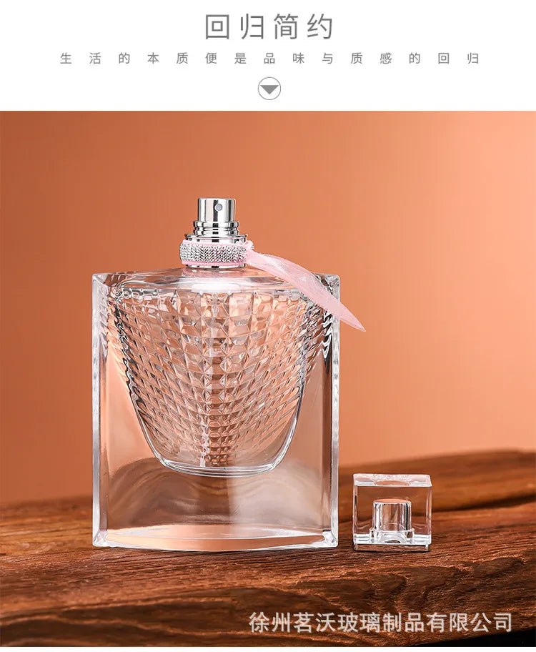 Bayonet Perfume Bottle 75ml Fish Scale Bottle with Silk Scarf Cap Transparent Glass Cosmetic Dispensing Empty Bottle