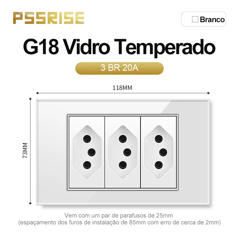 PSSRISE White Tempered Glass Standard sockets and switches brazil Switzerland Usb Type C Wall Socket Light Switch Smart Switch