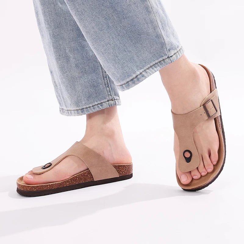 Crestar Womens Mens Sandals Fashion Adjustable Buckle Cork Footbed Slides Outdoor Beach Sliipers with Comfortable Arch Support