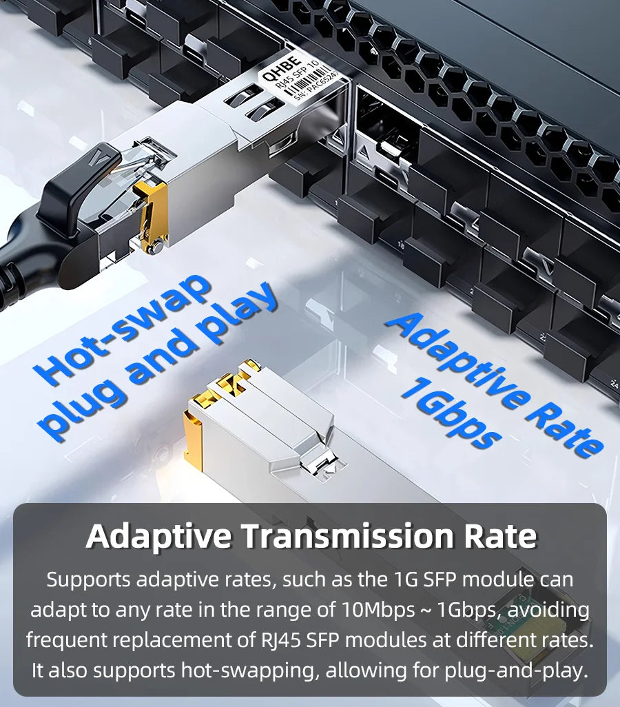 Copper RJ45 SFP Module 1G Adaptive transmission rate For Mikrotik/Cisco Switch/Router/Server, 1000BASE-T SFP To RJ45 Transceiver