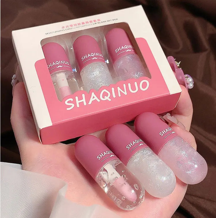 Shuiguang capsule lip honey kit moisturizes and moisturizes the mirror surface sparkling colorless transparent glass lip oil