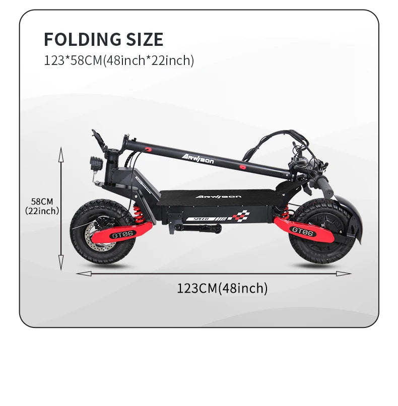 Arwibon GT06 1200W Foldable E-Scooter for Adults -Max Speed 25MPH, 48V 13AH/23.4AH, 11"Off-Road Tires | US Stock, Factory Direct