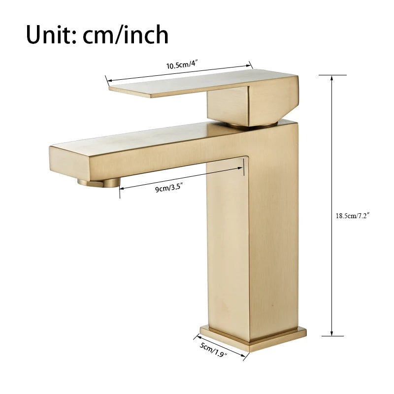 Senlesen Brushed Gold Bathroom Faucet Basin Faucets Deck Mounted Sink Mixer Tap Stainless Steel Countertop Hot Cold Water Crane