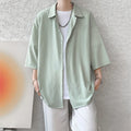 LEGIBLE Spring Summer Solid Shirts Men Casual Oversized Three Quarter Shirts Male Loose Fit Shirt for Man