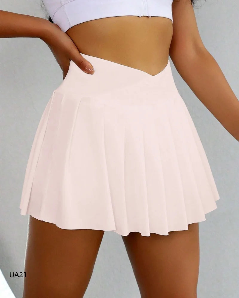Womens Tennis Skirt with Pockets Crossover High Waisted Athletic Golf Skorts Running Workout Skirts 2 in 1 Fashion Streetwear