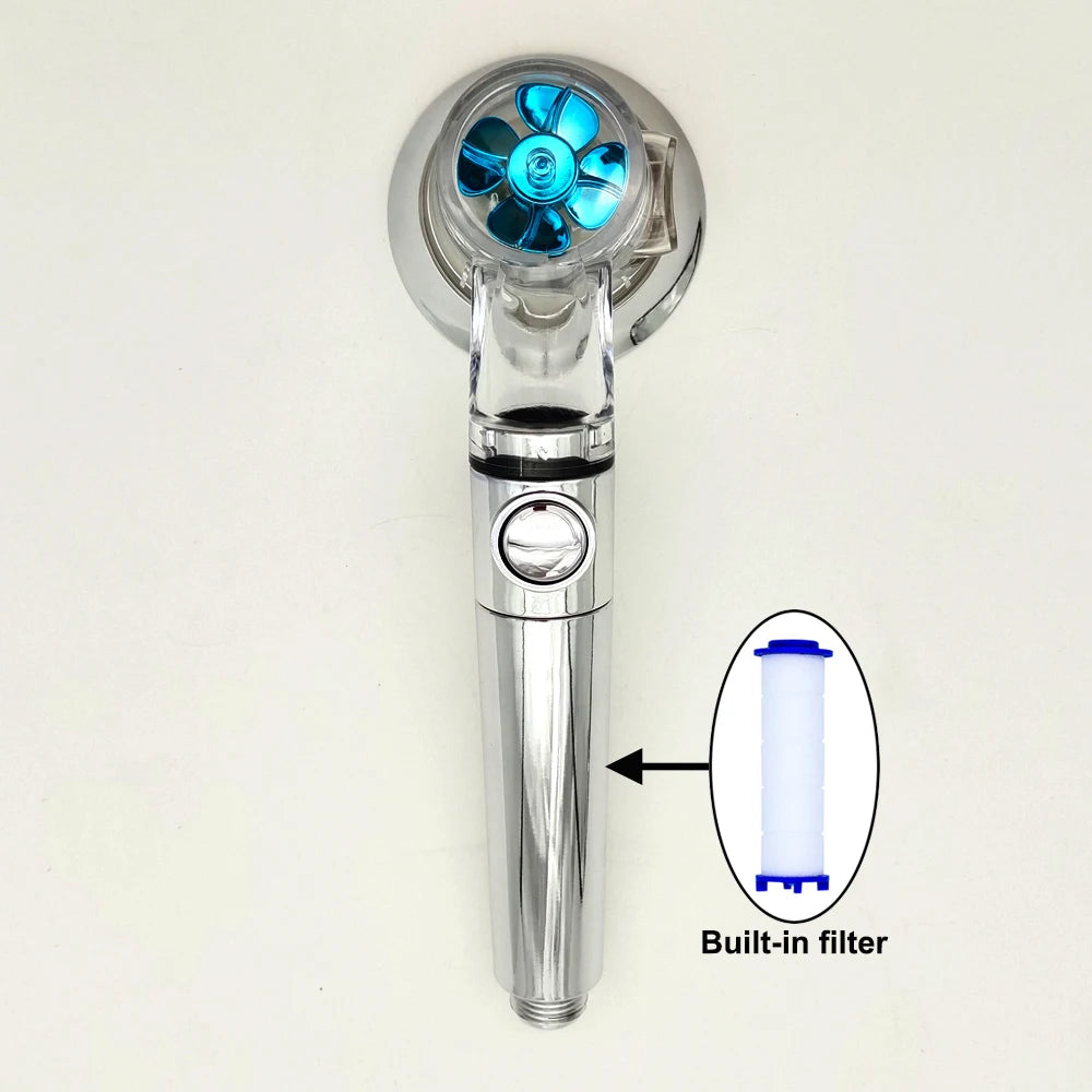 Turbo Propeller Big Boost Shower Head With Filter Stop Button 3 Modes Adjustable Spray Nozzle High Pressure Bathroom Shower Head