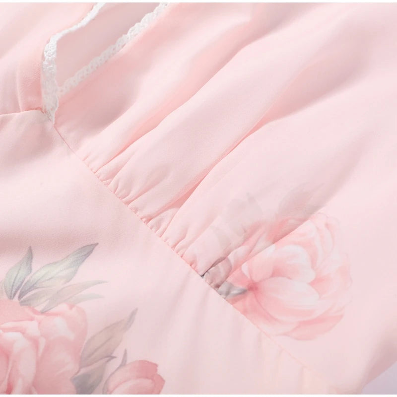 Elegant Print Women Long Dress Chic Ruffle Pleated Short Sleeve V-neck Waist-Closed Female Dresses 2026 Summer Beach Lady Robe
