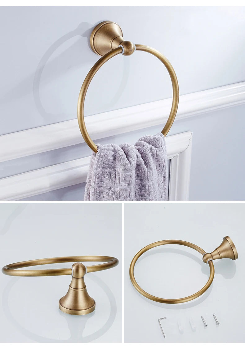 Antique brass plated wall-mounted towel rack bathroom hardware pendant set paper towel holder coat hook toilet brush ELA68A