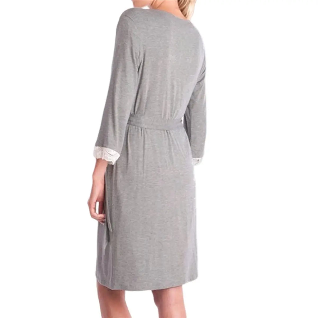 Women's Maternity Robe Pregnancy Breastfeeding Bathrobes Labor Delivery Nightgowns Dark Gray S