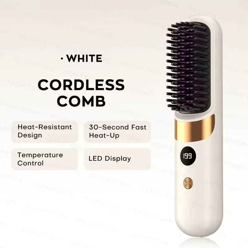 Portable Mini 2-in-1 Hair Straightener and Curler, Wireless USB Rechargeable, For Home & Travel Use, With LCD Display