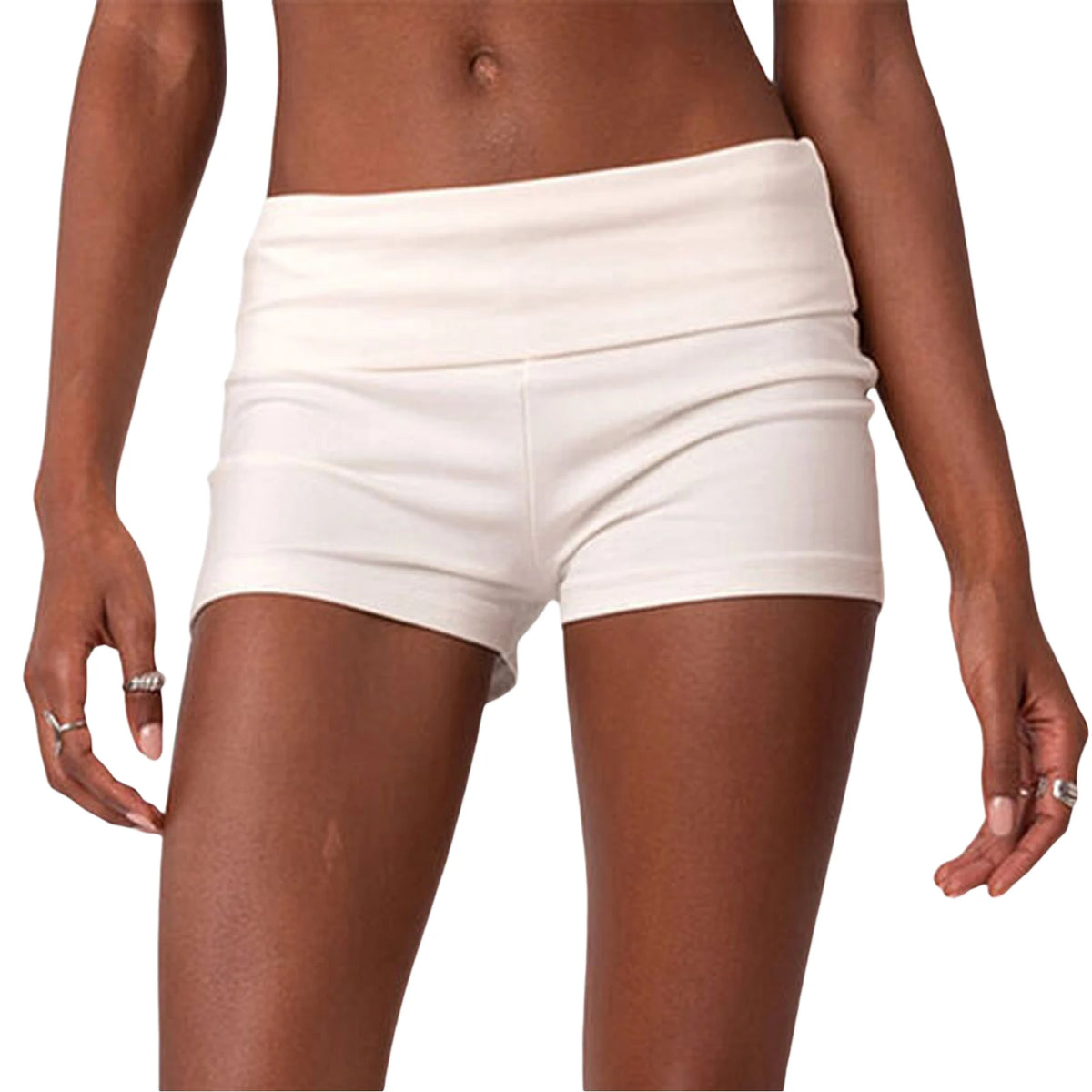 Summer Slim Yoga Shorts Women Casual Solid Color Fold Over Low Waist Lounge Shorts
